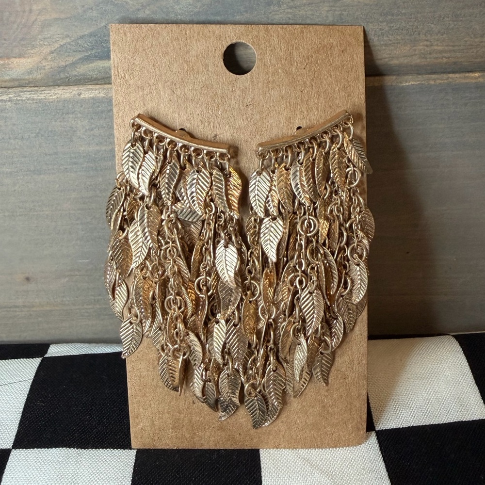 Bar Fringe Leaf Statement Earrings